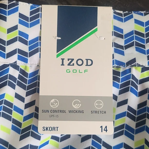 NWT IZOD Golf Skort. Size 14. Pockets Blues/White/Lime Side Zip. UPF-15 - Picture 8 of 10